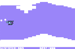 The helicopter thrusting up past an obstacle on the C64